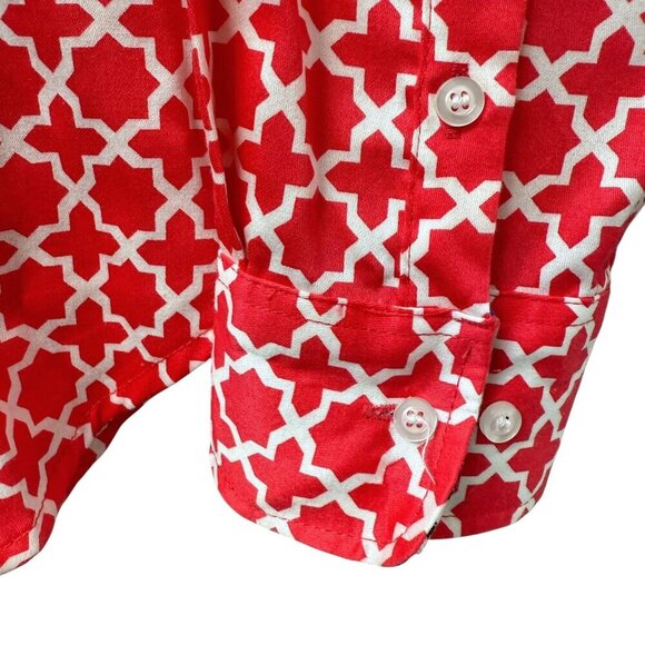 Ruby Rd Womens Shirt Size 10 Red Geo Preppy Print Long Sleeve Button Up - Picture 10 of 10